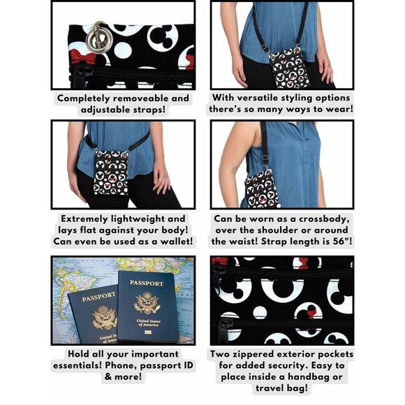 Disney Mickey & Minnie Mouse Passport Bag All-Over Print Travel Crossbody Purse - Picture 6 of 10